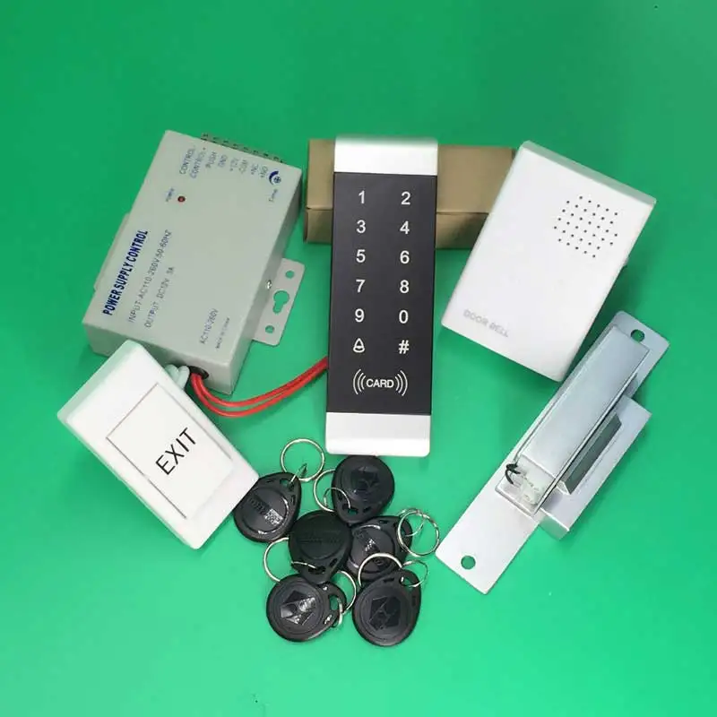 Access Control System NO Electric Strike Lock 125KHz RFID Reader Touch Keypad Access Controller kit Access Control System NO Electric Strike Lock 125KHz RFID Reader Touch Keypad Access Controller kit