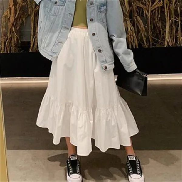 

M- 6XL 7XL plus size Women Autunm Skirts brand High Waist cotton linen skirts Summer Ruffle skirt black yellow red purple pink