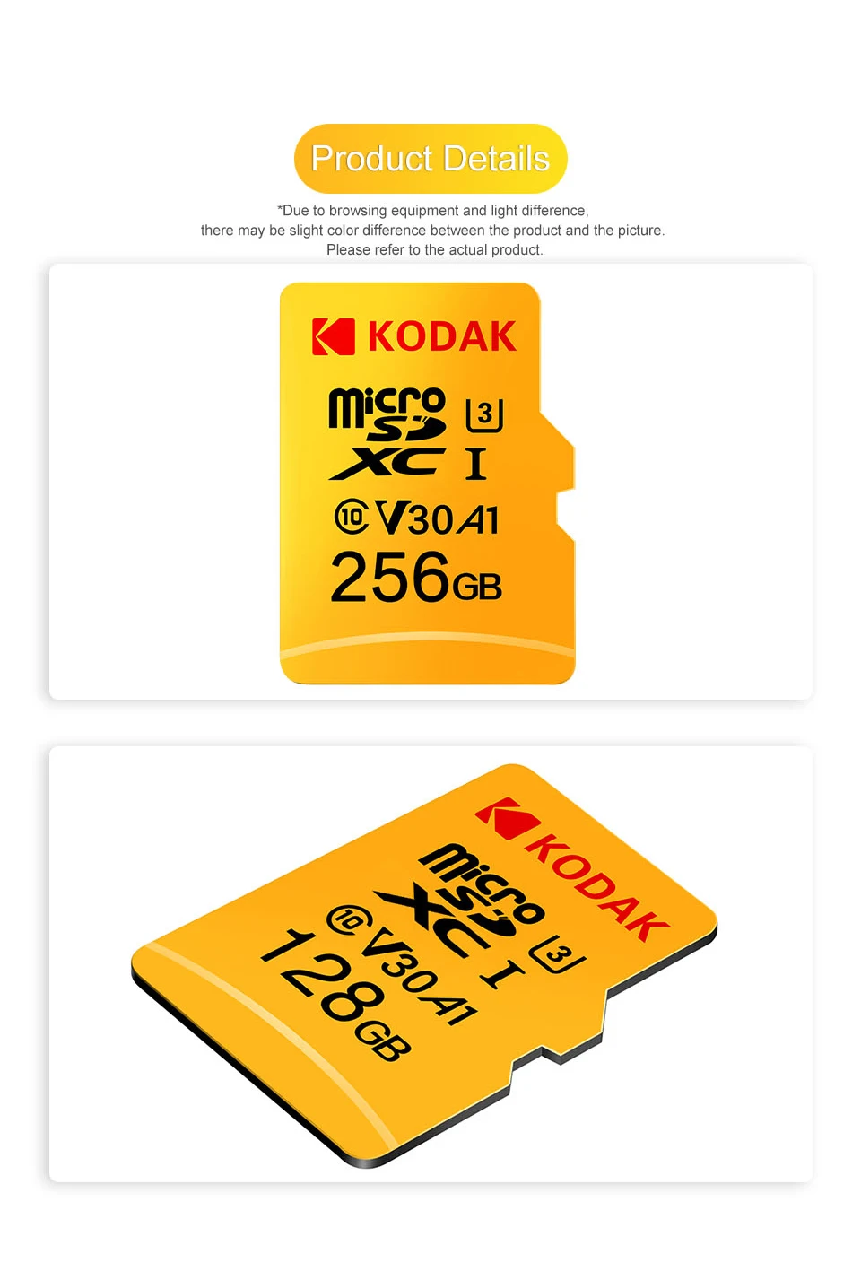 Kodak микро сд microsdxc 16ГБ 32ГБ 64ГБ 128ГБ сд карта U3 флеш TF карта памяти флешка на камера смартфон микро планшет видеорегистратор автомобильный