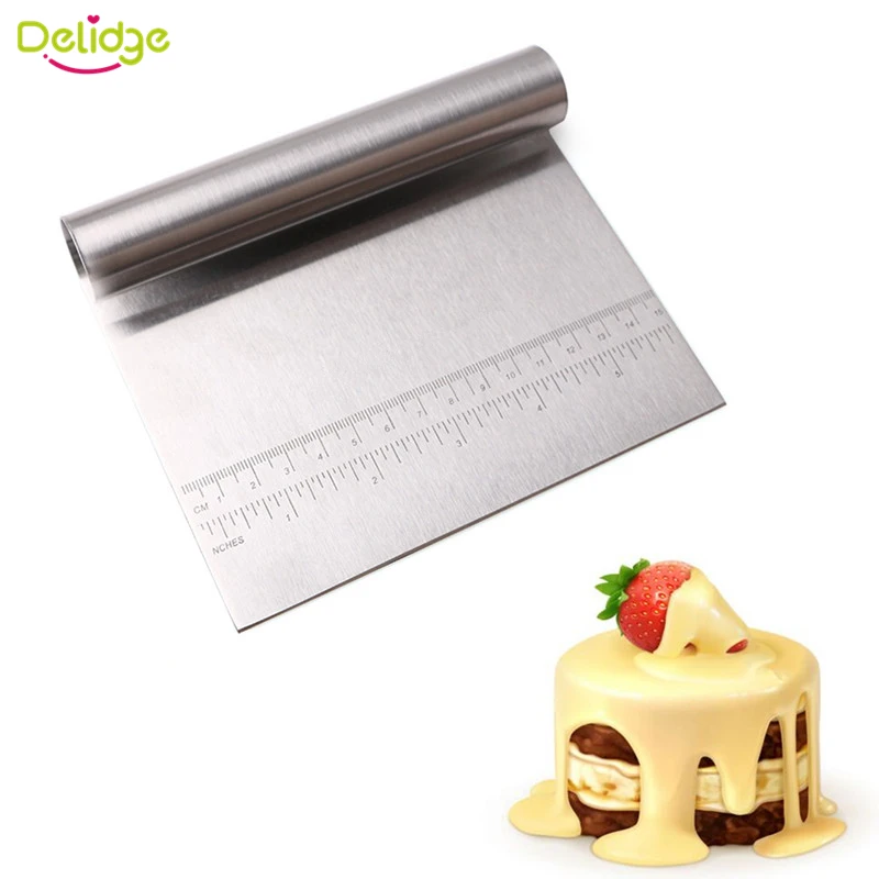  Delidge 1 pc Multifunction Pastry Cutter With Scale Stainless Steel Pizza Dough Scraper Flour Slice