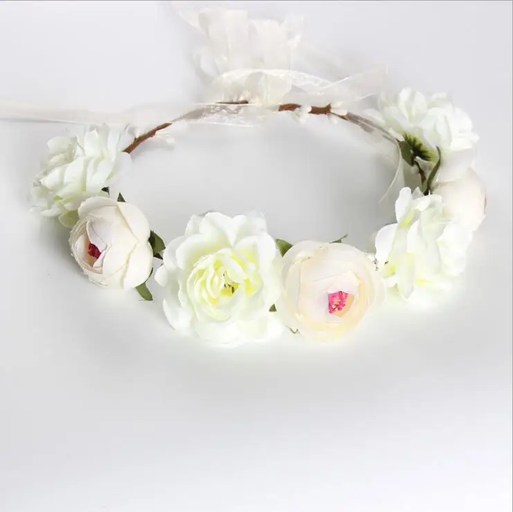 Новая мода Бохо невесты цветок корона головной убор для женщин Свадебные аксессуары для волос венок девушки цветочные повязки на голову для вечерние фото - Цвет: 2 White