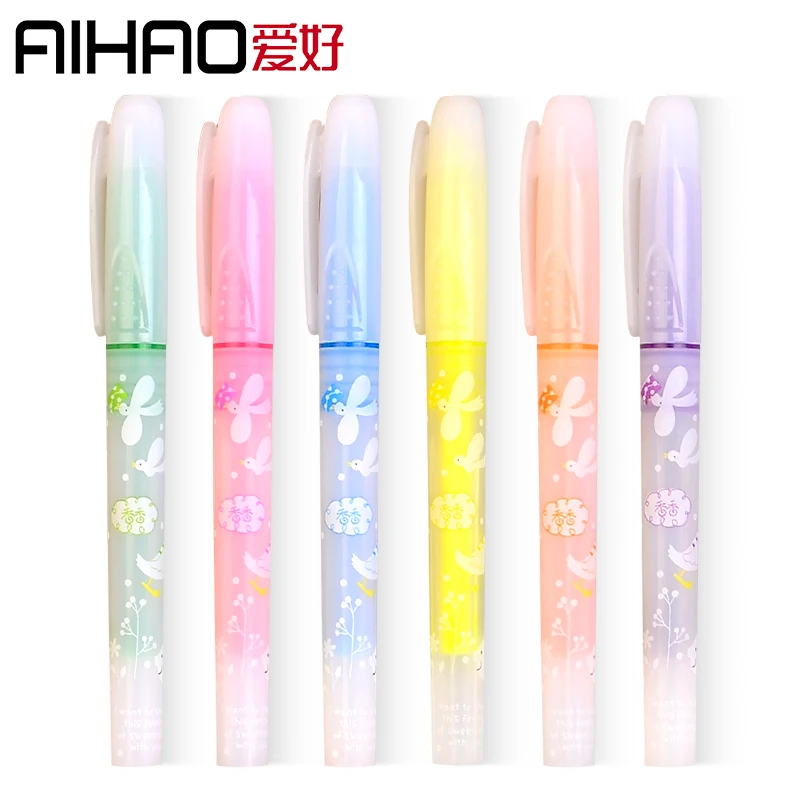 

2019 New Arrival AIHAO Brand Read Study Marker Pen 6pcs/lot Highlighter with Sweet Smell for School Supply Free Shipping