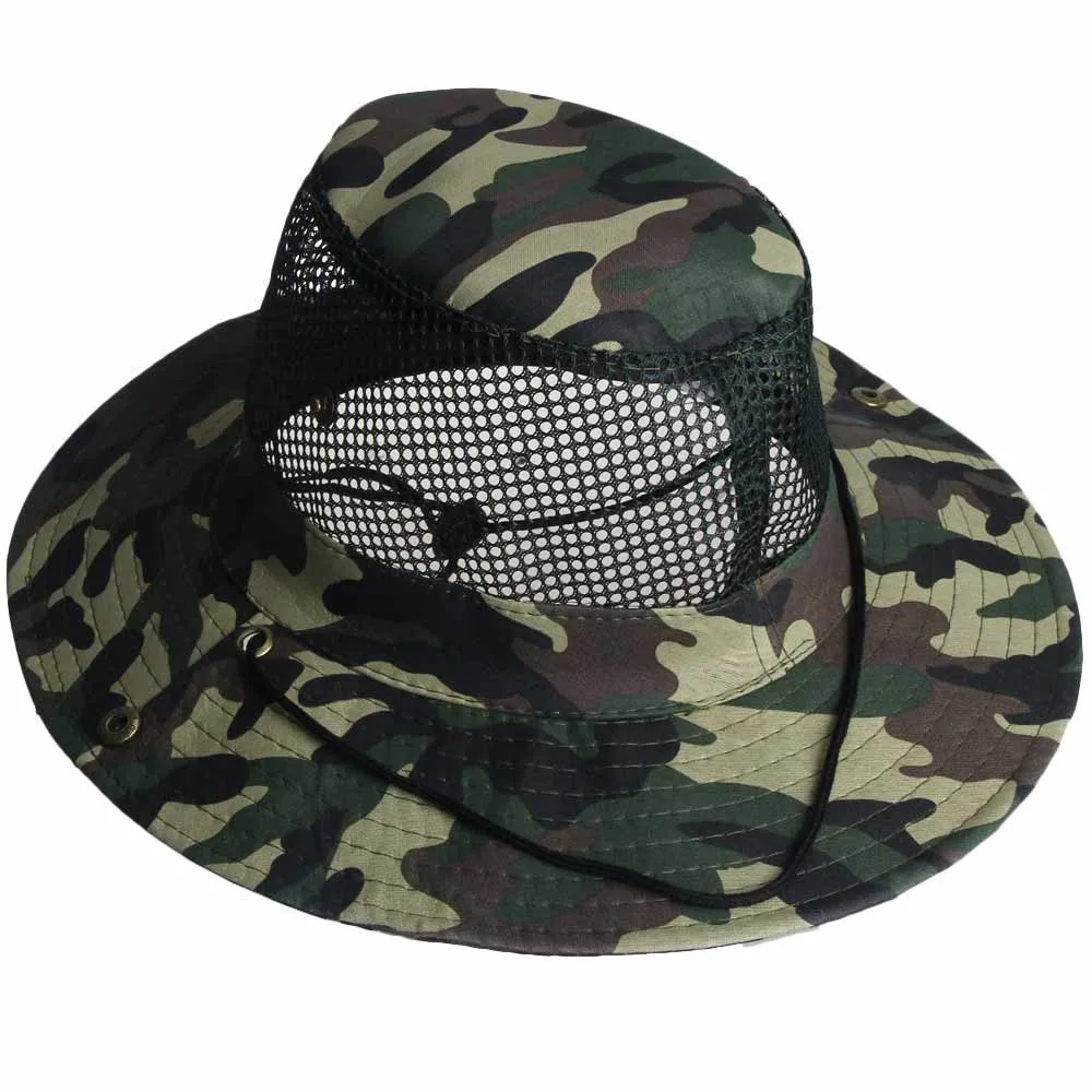 High quality Outdoor Camouflage Mesh Sunshade Fishing Bucket Hat Comfortable breathable Cap