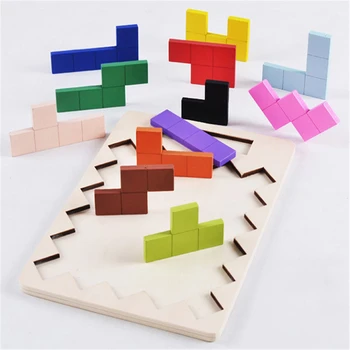 

Wooden Toys For Children Tangram Brain Teaser Jigsaw Puzzle Toys Tetris Game Preschool Teaching aid Montessori Educational Toys