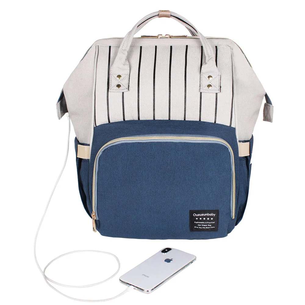 Сумка для детских подгузников, рюкзак для подгузников, сумка для мам, брендовая сумка для мам, Большая вместительная сумка для подгузников, рюкзак для путешествий, сумка для кормления - Цвет: USB Black Gray
