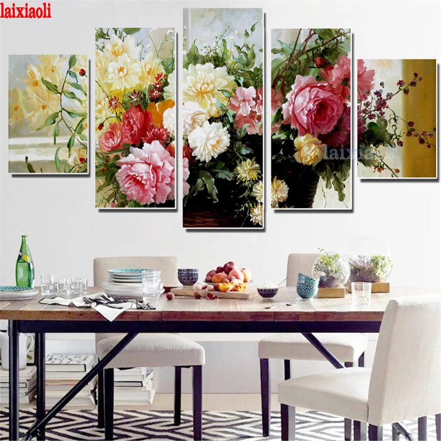 

full square 5d diy diamond embroidery peony painting 5pcs diamond painting Cross Stitch Rhinestone mosaic pattern Floral decor