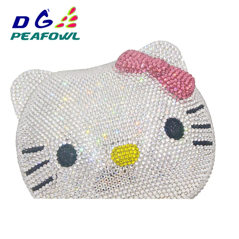  Lady Lovely Cartoon All Diamond Hasp White Clutch Bags For Women Handbags Purse Handbags Wallets Ev