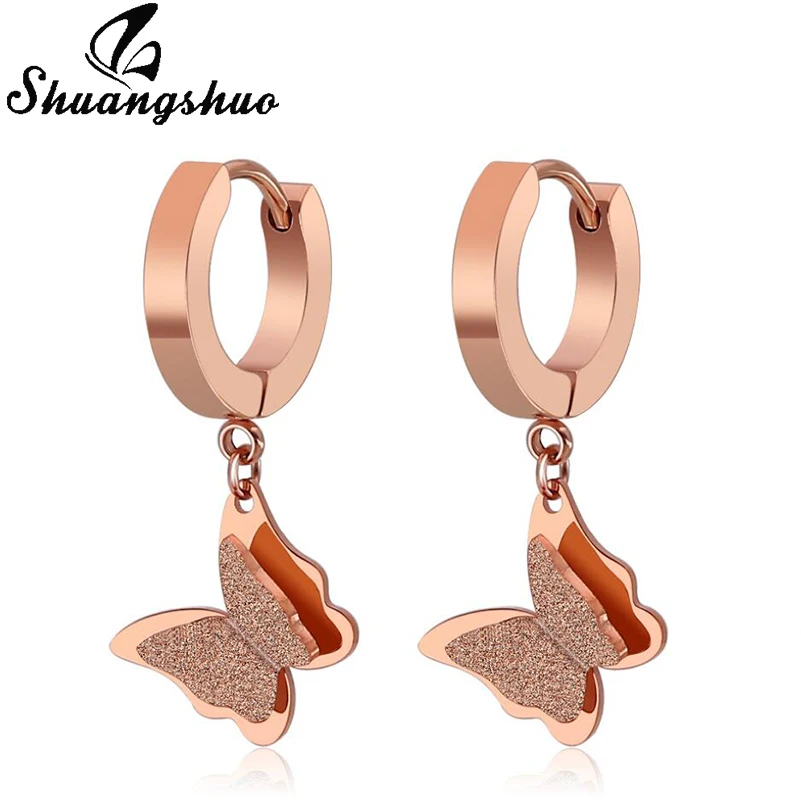 

Shuangshuo Cute Butterfly Stainless Steel Stud Earrings for Women Everyday Jewelry Gift Tiny Earrings pendientes mujer moda 2018