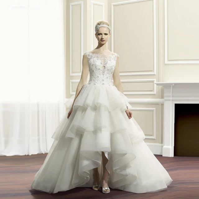 gorgeous organza blanco vestidos de novia de alta baja 2017 nuevo o