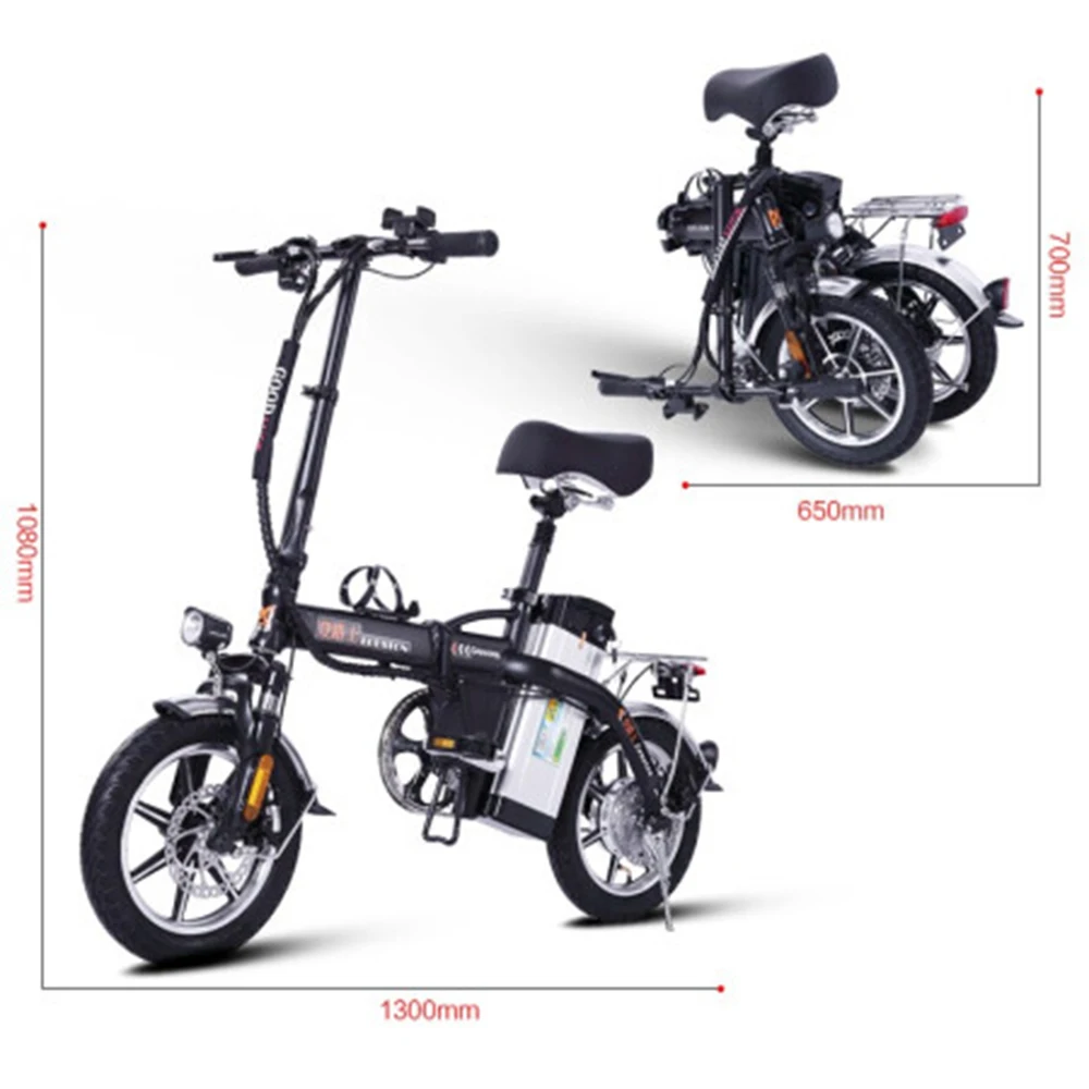 Cheap Inch Power Bicycle Foldable Generation Driving A Storage Battery Car Cool Black Aluminum Frame 48v12a Renewal 60-70 Kilometre 1