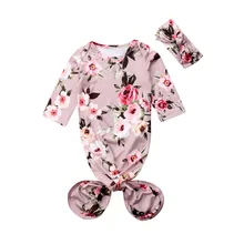 Брендовый спальный мешок с цветочным принтом для новорожденных девочек, спальный мешок, пеленка+ повязка на голову для детей 0-6 месяцев