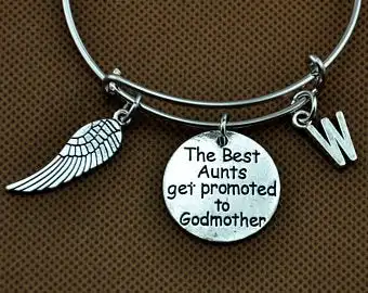 

The best aunts get promoted to godmother. Personalized, Initial, Godmother Gift .wing charm bracelet.