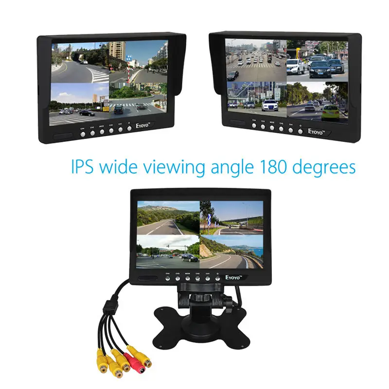 Eyoyo 7 Inch HD 4 Split Quad Video Display 4CH AV Input TFT LCD Car Rear View Monitor Free shipping