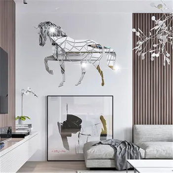

3D Mirror Wall Decals Geometric Animal Horse Mirror Wall Stickers For Kids Rooms Home Decor Acrylic Mirrored Decorative Sticker