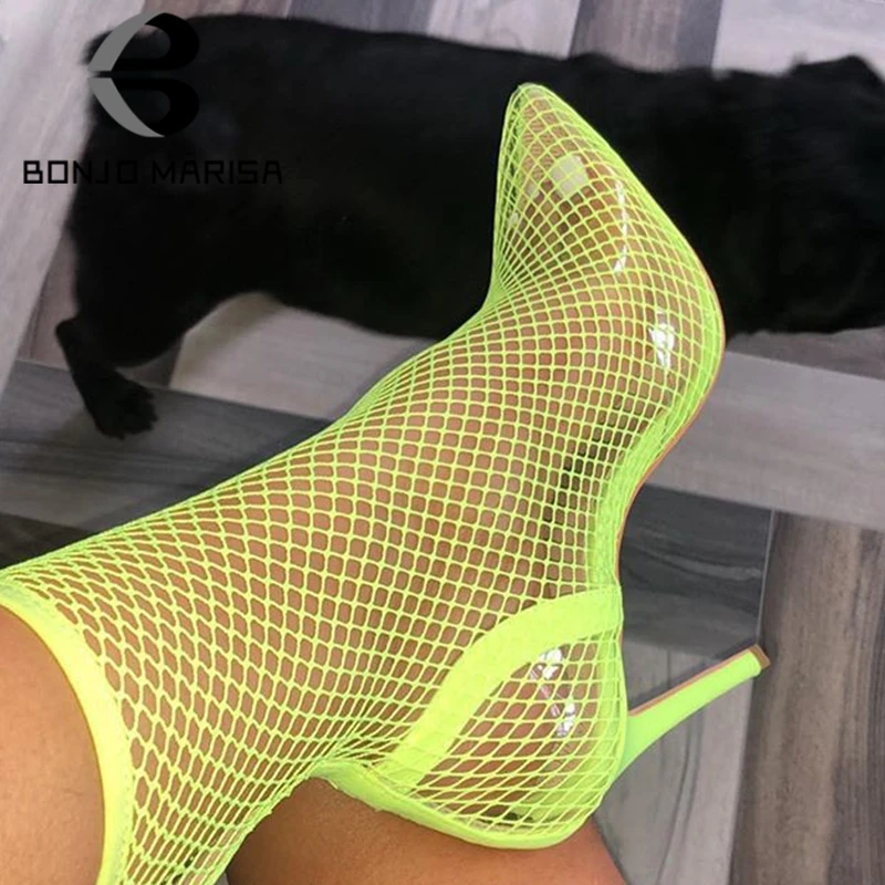 

BONJOMARISA INS New Mature Air Mesh Sock Sandals Women 2019 Summer Fashion Large Size 35-42 Women High Heels Shoes Woman