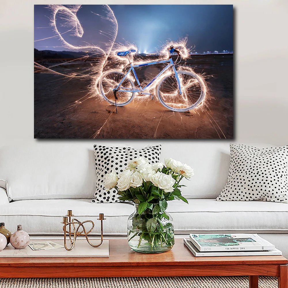 Embelish 1 Pieces Large HD Wall Art Pictures For Living Room Light Painting Bike Print Canvas Home Decor Framed Posters | Дом и сад