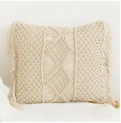 Ручной работы скандинавский богемный тканый чехол для подушки с геометрическим рисунком наволочка с кисточкой бежевый чехол для поясничной подушки