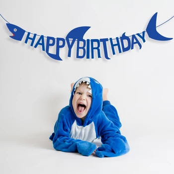 

Blue Shark Happy Birthday Banner Baby Shower Cartoon Shark Party Decoration Wall Hanging Bunting Kids Birthday Party Favors