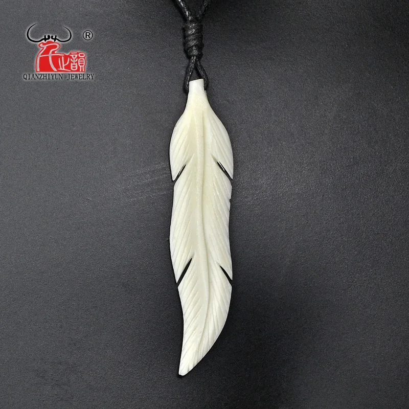 1 Piece Unisex Handmade Carved Feather Yak Bone Choker Necklace Indian Tribal native American Man Pendant womens necklaces - Image 3