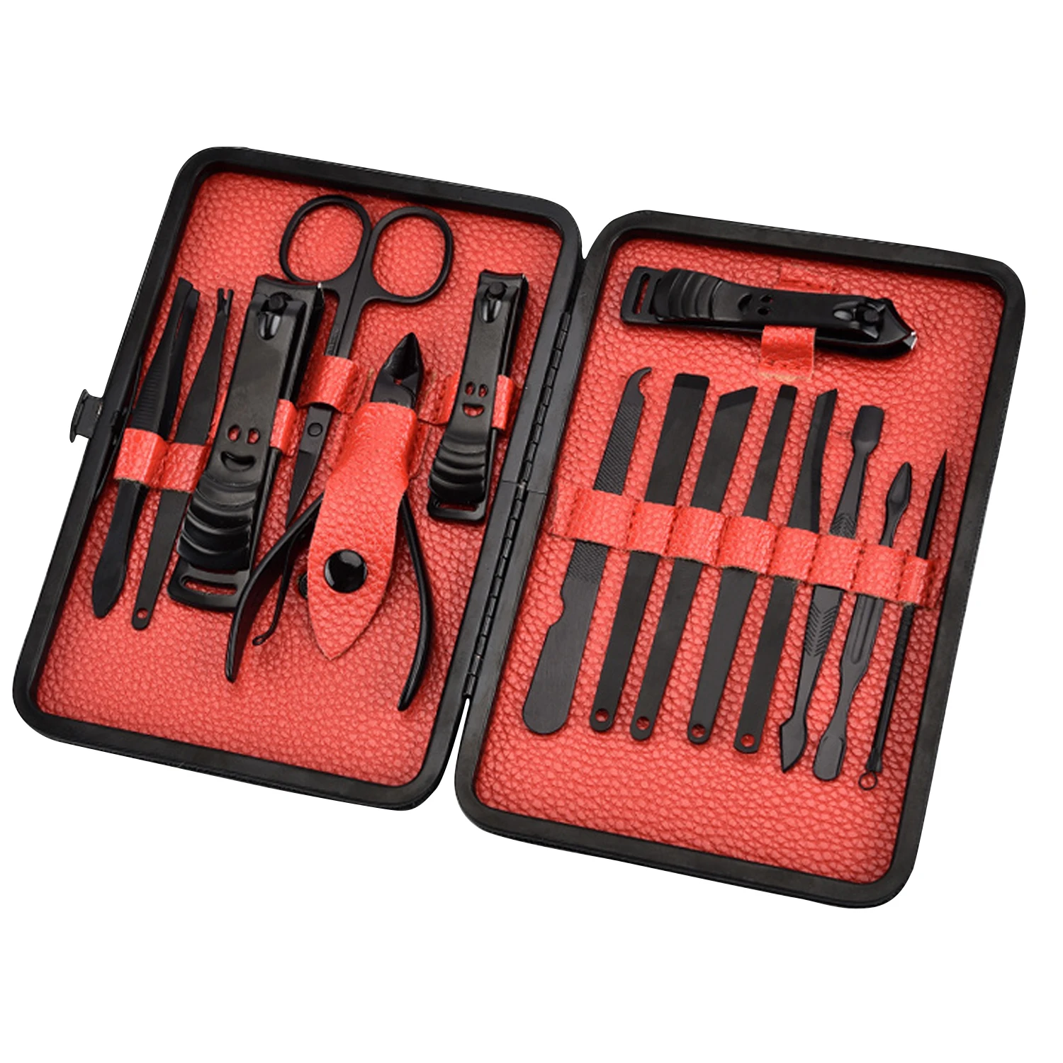

15PCS Professional Stainless Steel Nail Grooming Manicure Pedicure Tools Kit PU Case for Men Women Travel Home Daily Use