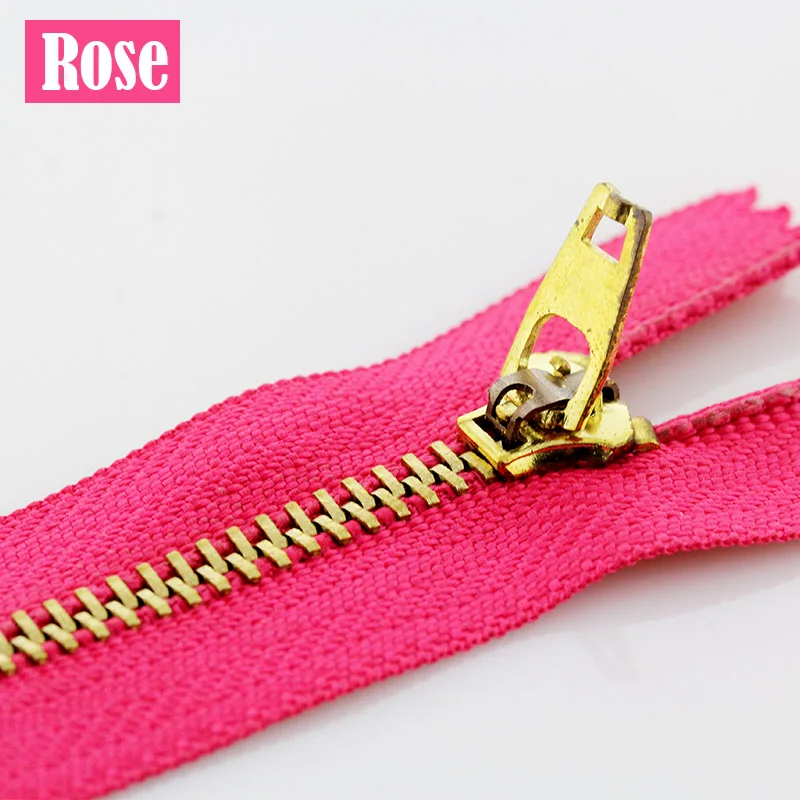 3# 5pcs 10/13/15/18/20cm metal brass auto lock close-end zippers for footwear fenim skirt sewing garment - Цвет: Rose