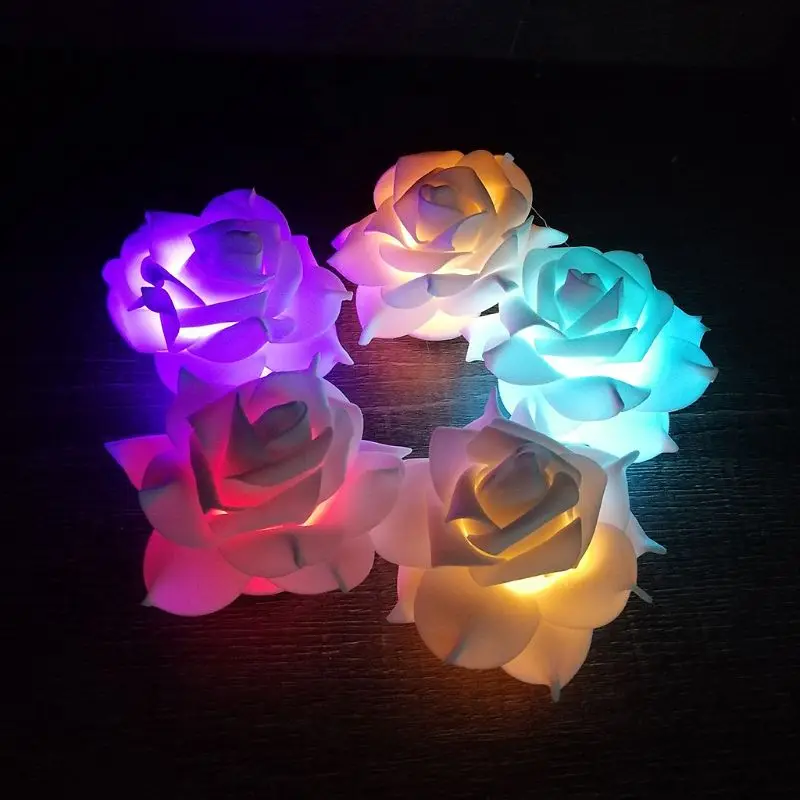 

Romantic Rose Flower LED Nightlight Changing 7 Colors Flameless Candle Lights Lamp for Wedding Party Christmas Home Decor