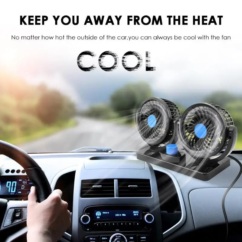 

NEW 12V Car Air Cooling Fan 360 degree Adjustable Dual Head Fan Low Noise Cooler Fan Strong Wind Inside The Car refrigeration