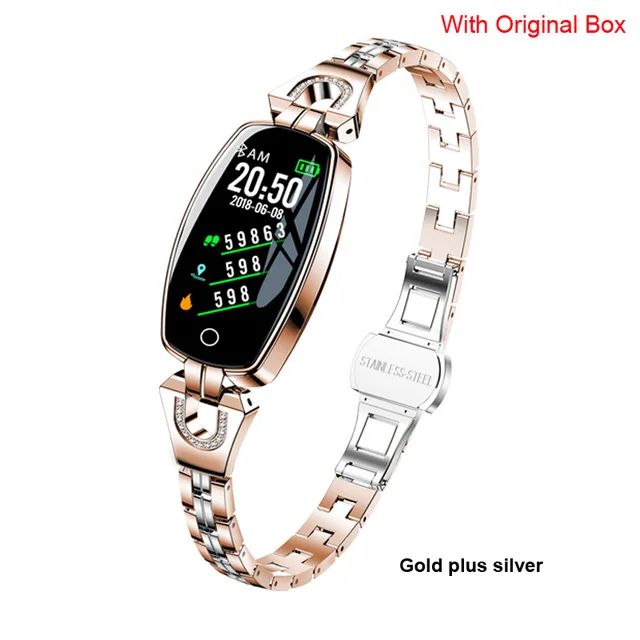H8 Смарт-часы для женщин водонепроницаемый мониторинг сердечного ритма Bluetooth для Android IOS фитнес-браслет умные часы - Цвет: Золотой
