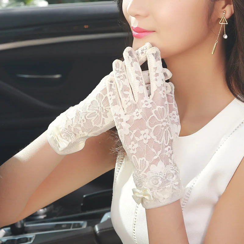 Кружевные летние солнцезащитные Короткие наручные перчатки, весенние модные перчатки с сенсорным экраном и УФ-защитой от солнца, перчатки для вождения автомобиля, вечерние женские перчатки Guantes Mujer