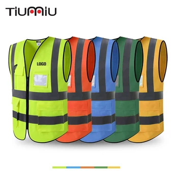 

High Visibility Reflective Vest with Multi-pockets Fluorescent Safety Clothes Road Warning Safe Vest Offer Logo Printing