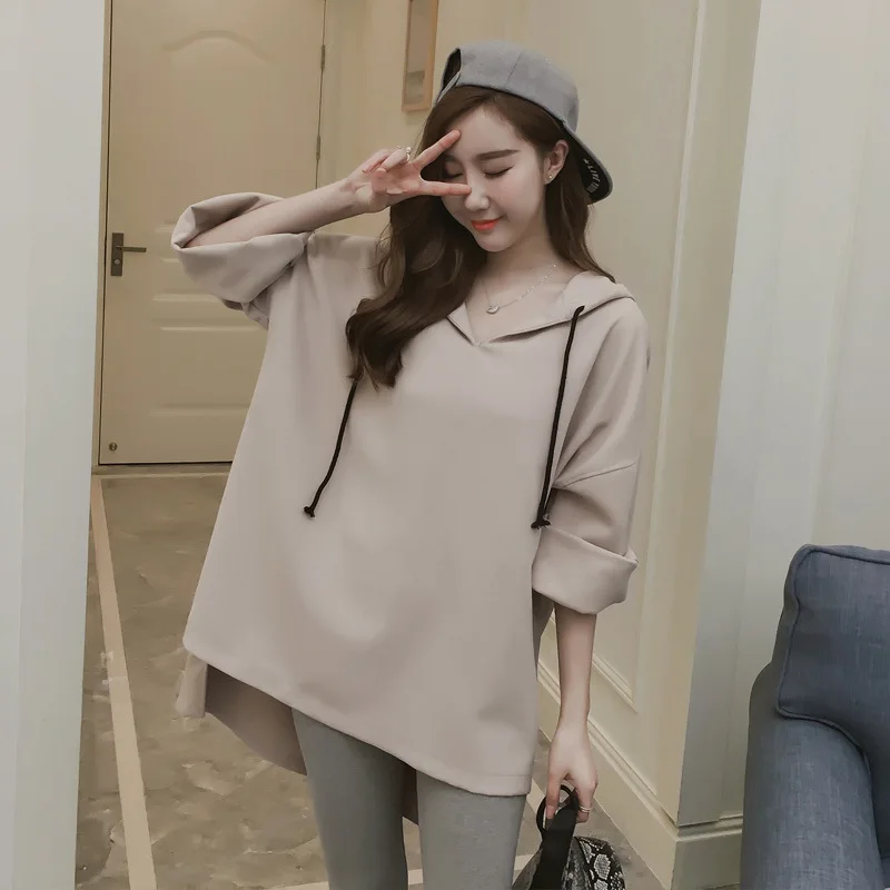 

2019 spring pregnant women long sleeve loose hooded sweatshirts irregular plus size maternity hoodies high low cotton pullovers