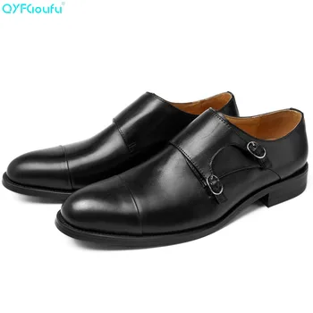 

QYFCIOUFU 2019 Genuine Leather Shoes For Men Wedding Office Dress Shoes Handmade Double Monk Strap Formal Shoes Men Casual