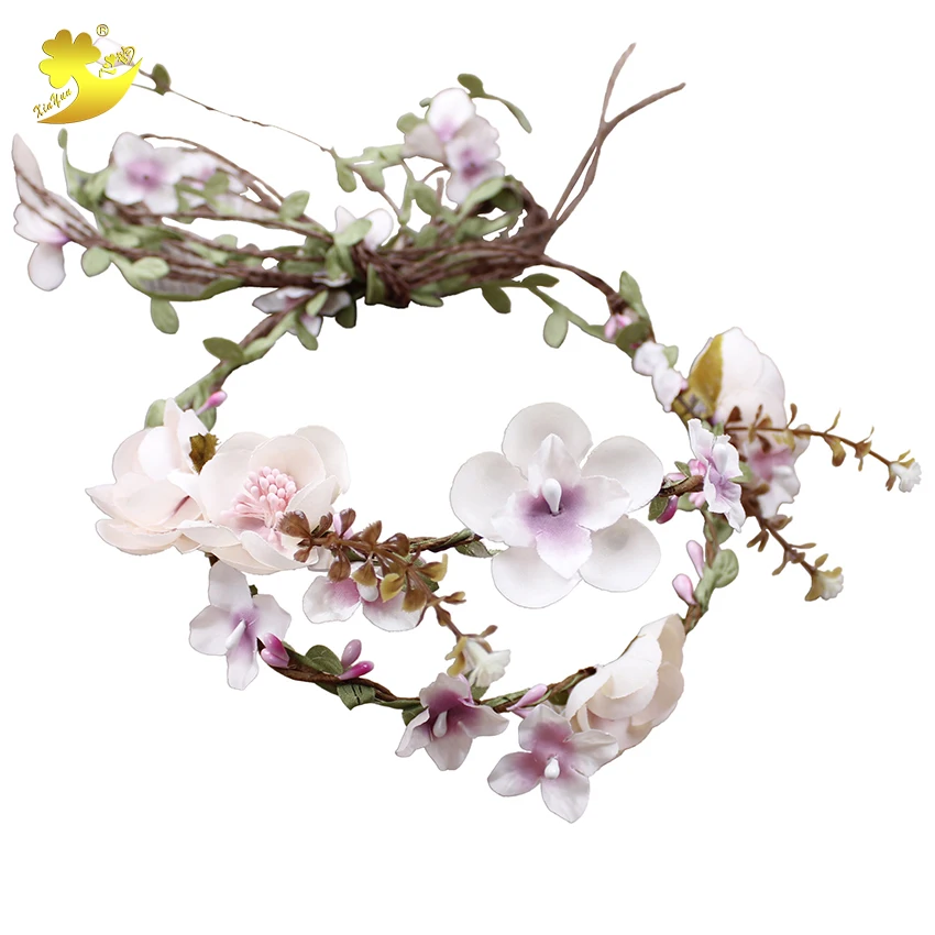 

XinYun Fabric Flower Crown Flower Head Band Wedding Headpiece Wedding Accessories Flower Head Wreath Adjustable Women Hair Band