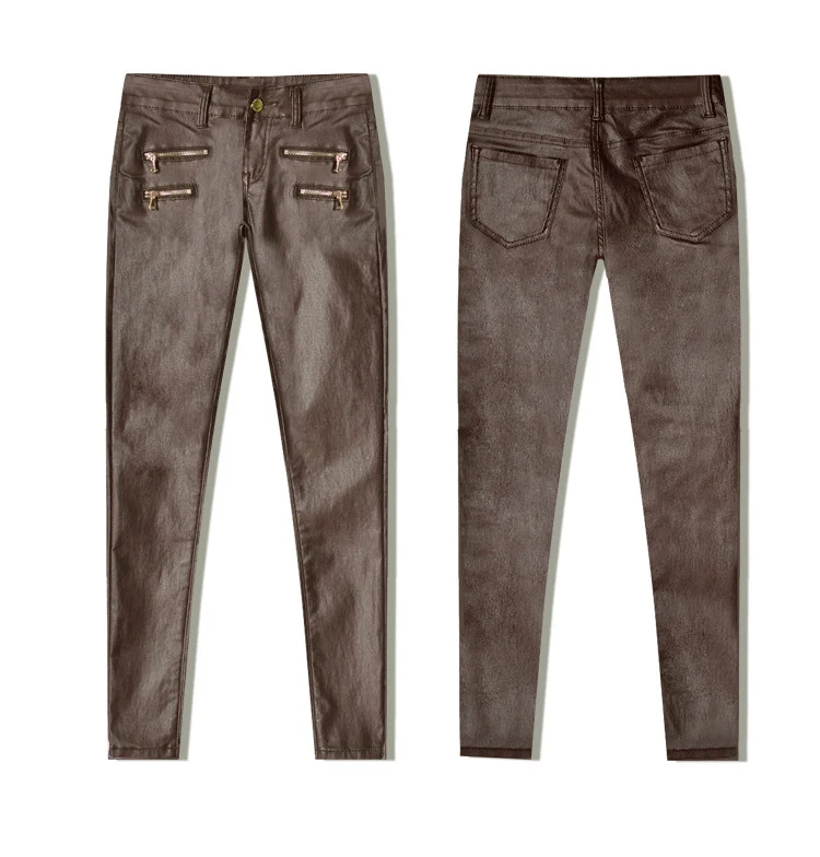 2017 fashion jeans European style trend sexy autumn new body coating pu jeans (13)