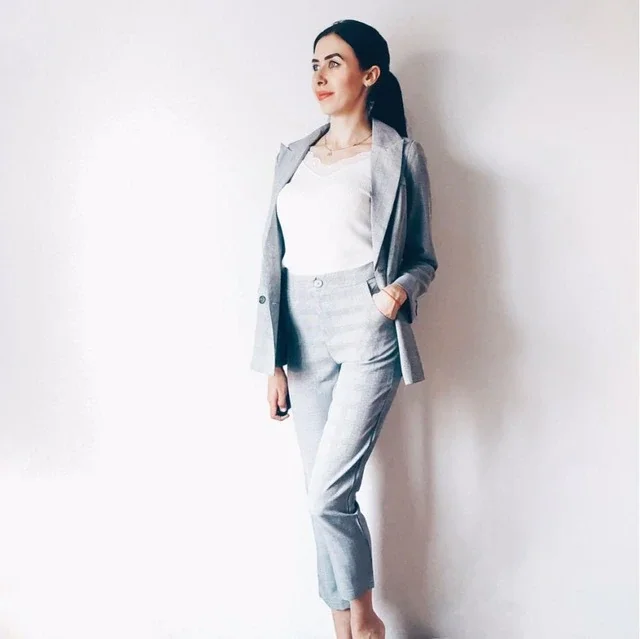 Lattice Women Korean Version British Antique Striped Pant Female Grid Women Suit Femme Fashion Long Pant Suit