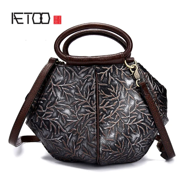 

Famous Brand Ladies Handbags First layer Genuine Leather Women Bag Casual Tote Floral Print Shoulder Bags New Luxury Small hobos