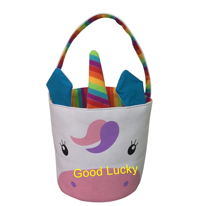 Top 60pcs/lot cute fashion easter basket happy Easter bunny ears tail bucket unicorn easter basket bunny face easter tote 11