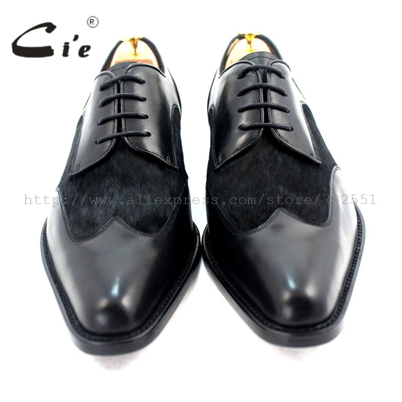 Cie/ ; Мужские модельные туфли ручной работы из натуральной телячьей кожи с острым носком; классические черные туфли дерби из конского волоса; туфли из телячьей кожи; № D56