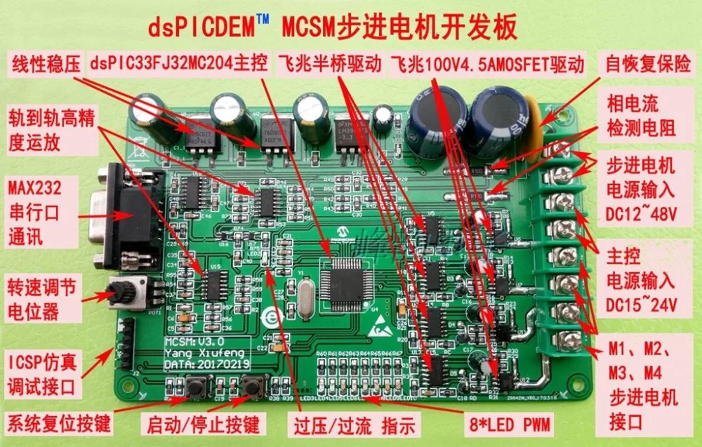 

DsPICDEM MCSM stepper- motor development board dsPIC33FJ32MC204 development board DM330022