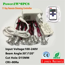 1 W светодиодный мини-прожектор 15mm Вырез потолочный светильник AC100-240V Вход с диммером украшение дома освещение 30D/120D 6 шт./компл