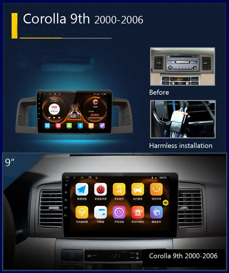 Flash Deal for Toyota COROLLA 2006 9th generation 2000-2006 e120 e130 2din radio car multimedia player with GPS navigation 1
