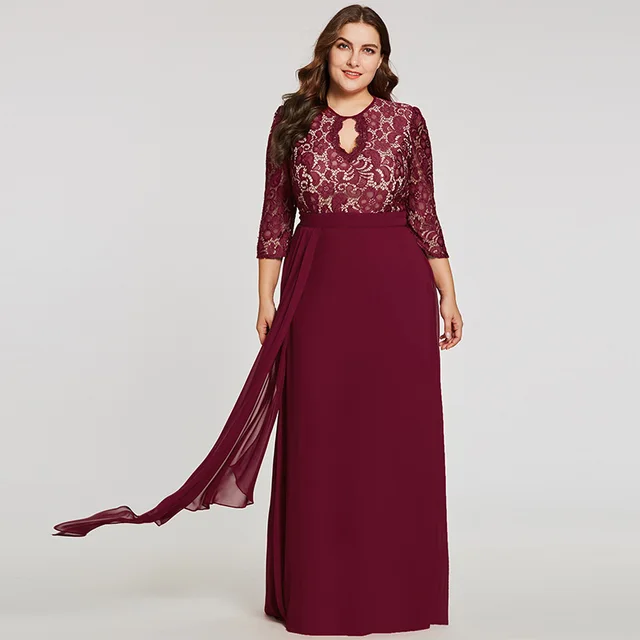 BacklackGirls Burgundy Scoop Plus Size Evening Dress Elegant 3/4 ...