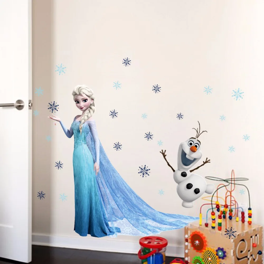 Princesa Elsa Anna de la nieve etiqueta de la pared decoración para habitación de los niños de la muchacha Olaf cartel Mural niños dormitorio calcomanías|wall stickers for kids|wall stickerdecorative wall stickers - AliExpress