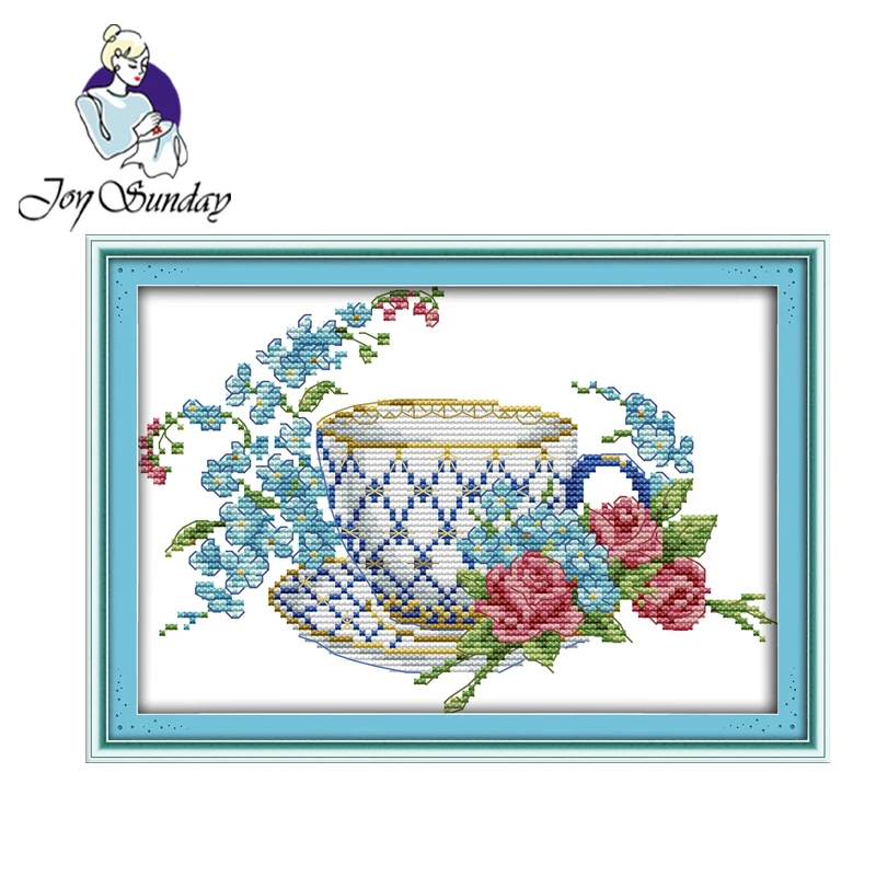 

Joy Sunday,Coffee cup,cross stitch embroidery set,printing cloth embroidery kit,needlework,cross stitch pattern,embroidery set