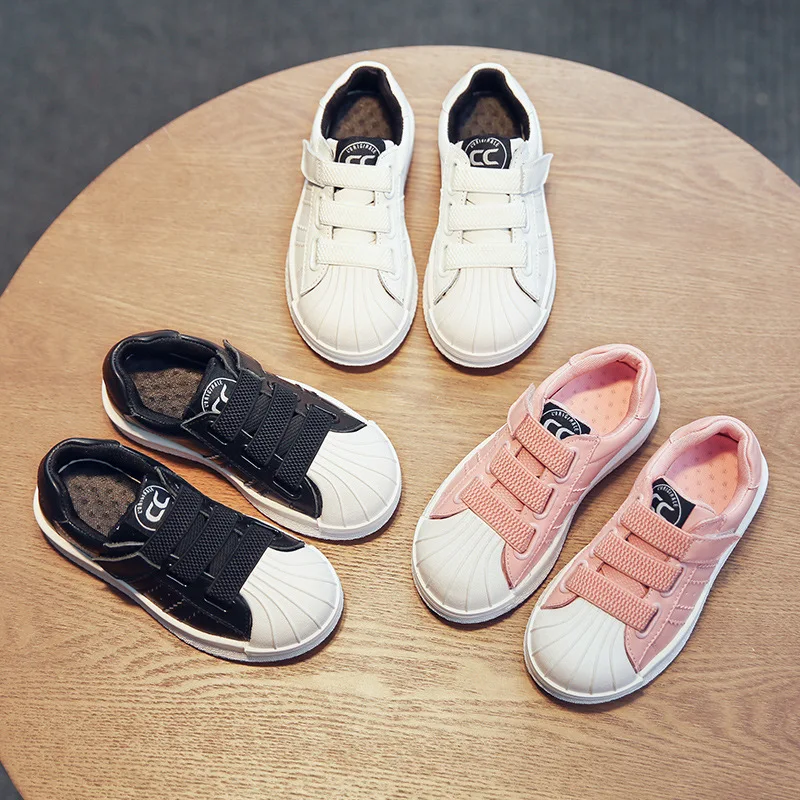 

Summer Spring New Board Shoes Children White Shoes Wholesale Shell Head Leather Baby Shoes Boys and Girls Casual Flat Sneakers