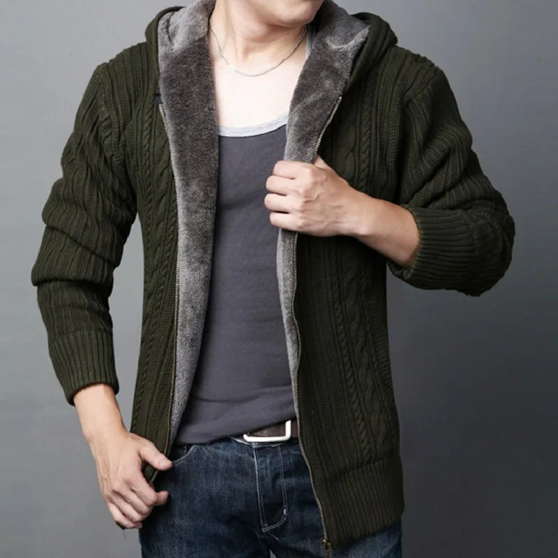 

Vintage Zipper Cardigan Sweater Men Winter Thick Wool Knitted Casaco Masculino Slim Cashmere Fleece Sweater Tricot Hooded Coat