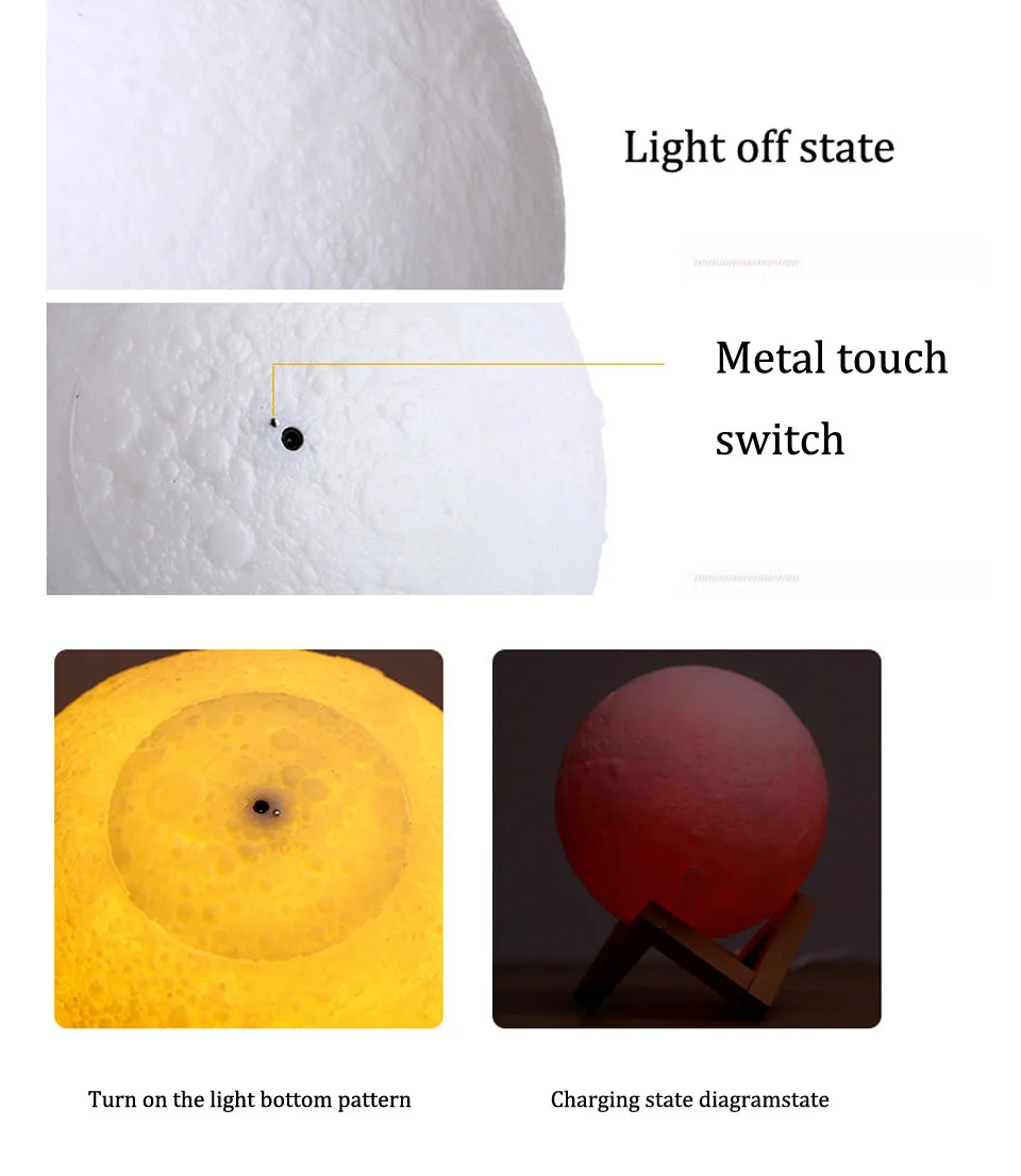 Перезаряжаемая Лунная лампа 2 цвета Изменение 3D свет сенсорный переключатель 3D печать лампа Луна спальня книжный шкаф ночник креативные подарки