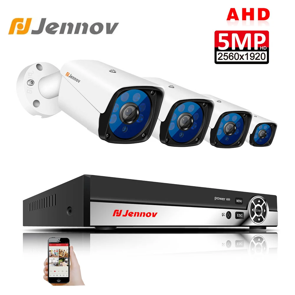 

Jennov 5MP 4CH CCTV Camera Scurity System Kit IP Video Surveillance Outdoor Video Monitoring DVR AHD camera Remote View P2P HD