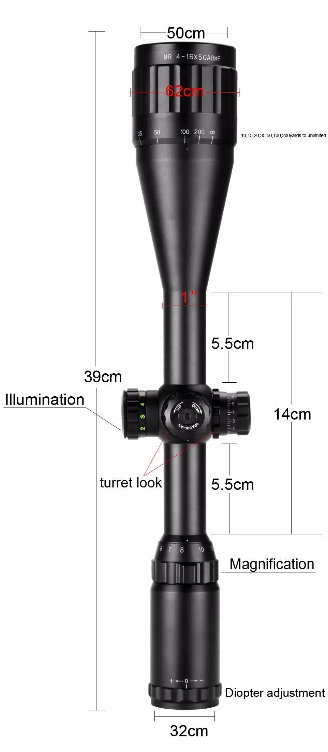

Hunting Optics 4-16X50 AO IR GL Red Greed Iluminator Airsoft Air Rifles Air Guns Riflescopes Paintball Shooting Scopes Sight