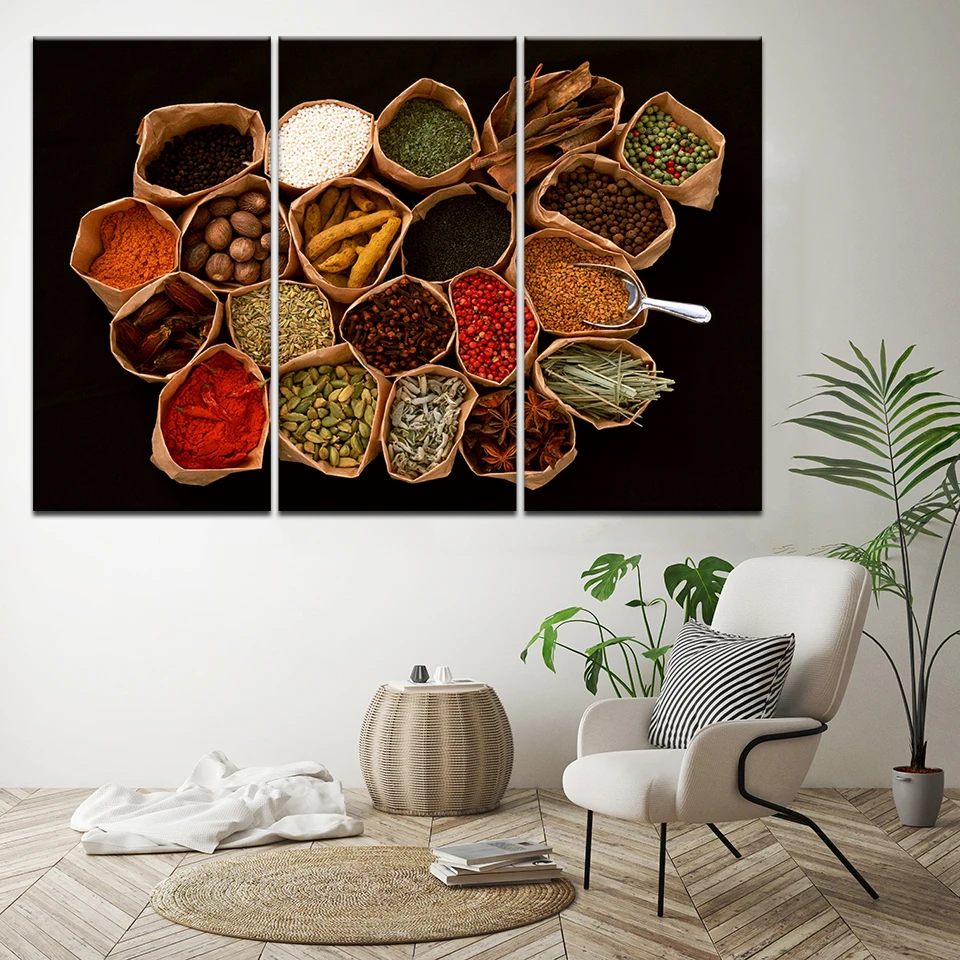 Canvas Painting Modern kitchen Room Decoration 3 Panel Grains Spices